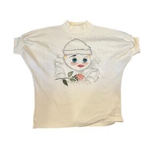 Vintage 1980s Clown Graphic Tee White Medium Cottagecore Coquette Retro Shirt